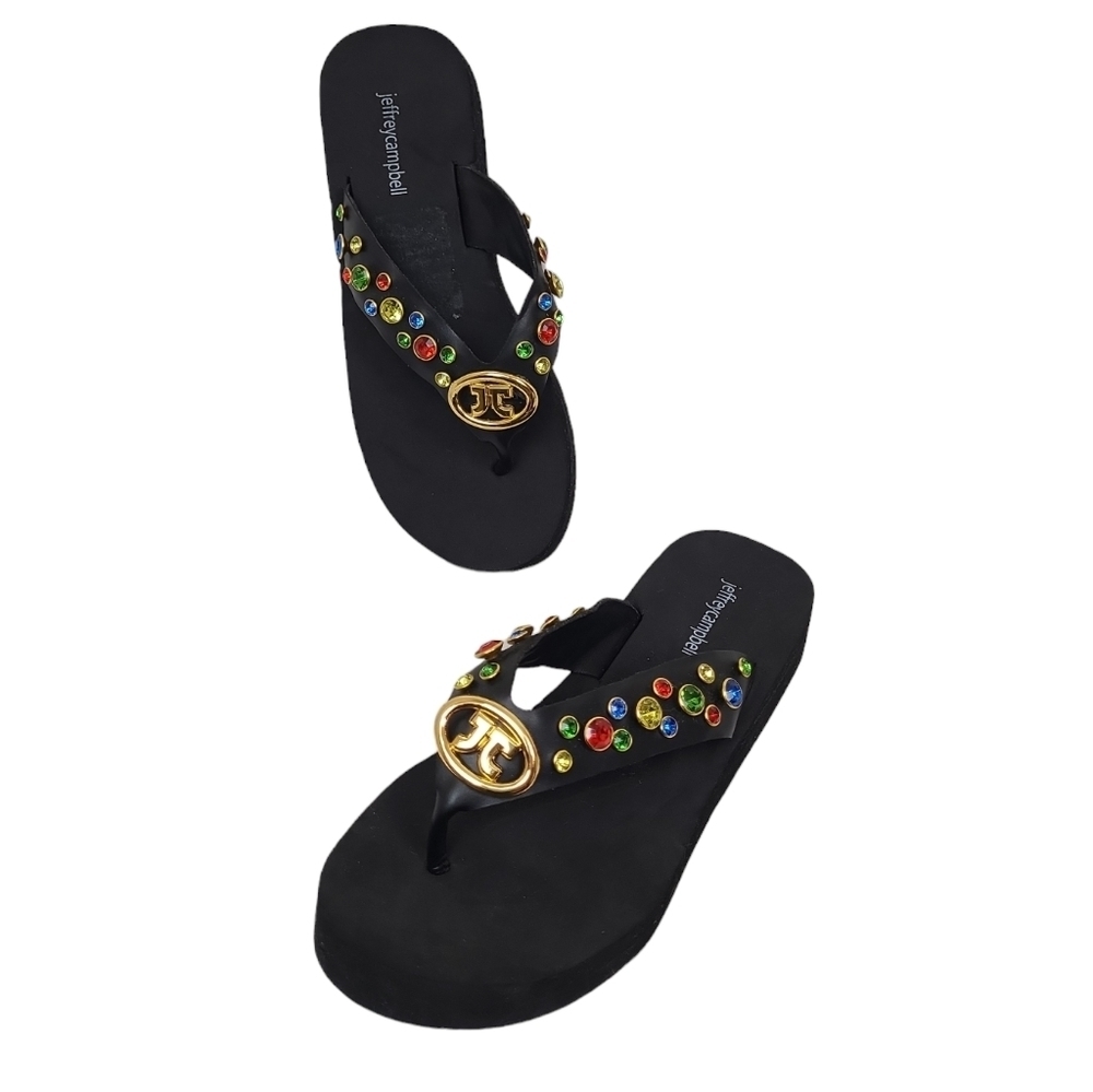 Jeffrey Campbell Iconics Black Gold Leather Sandals